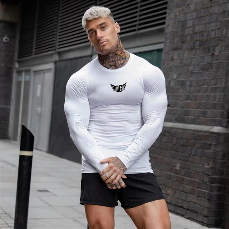 Compression Long Sleeve T-Shirts Autumn Breathable Quick Dry Elastic Shirts Mens Training Jersey Gym Bodybuilding Fitness Tops
