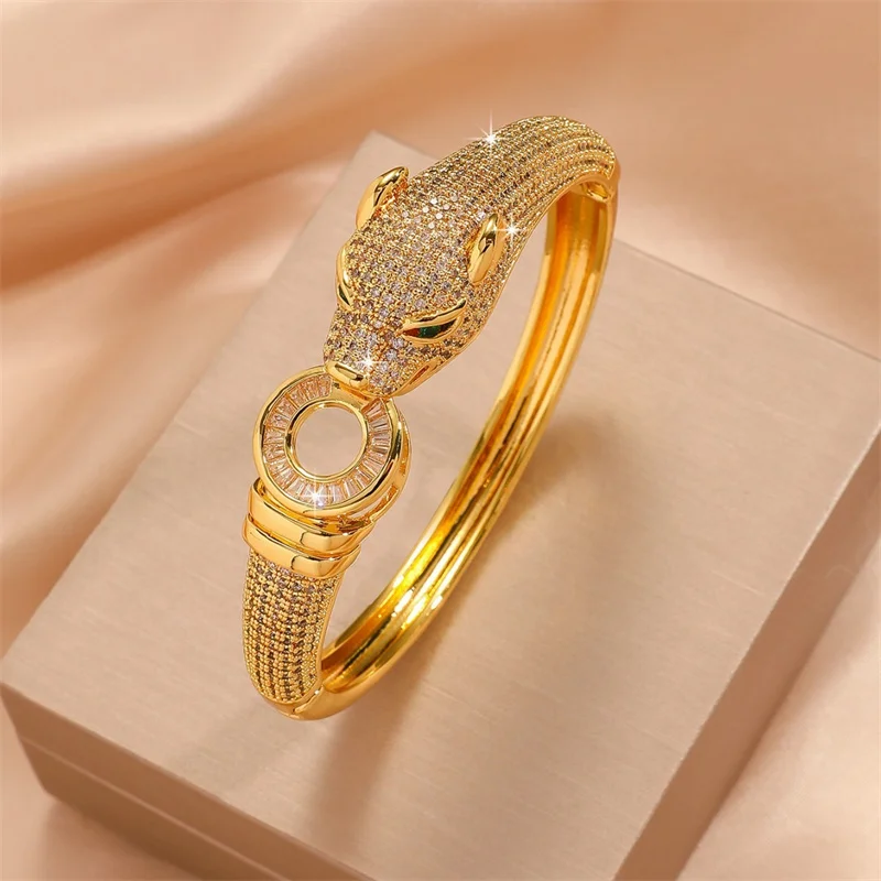 

Классический открытый леопардовый браслет с блестящими цирконами, модный позолоченный браслет с пантерой для женщин, роскошные вечерние украшения