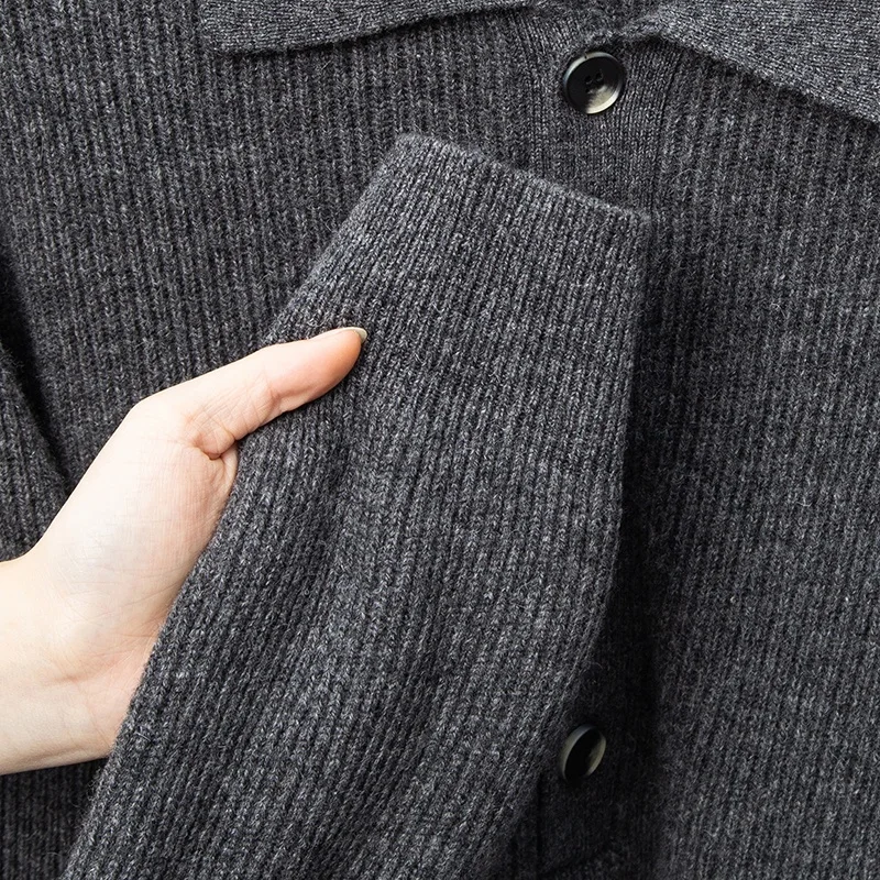 Man Luxury Brand Long Sleeves Knitwear 100% Wool Lapel Four-Button Non-deforming Warm Autumn New Sweater Lazy Leisure Men's Tops