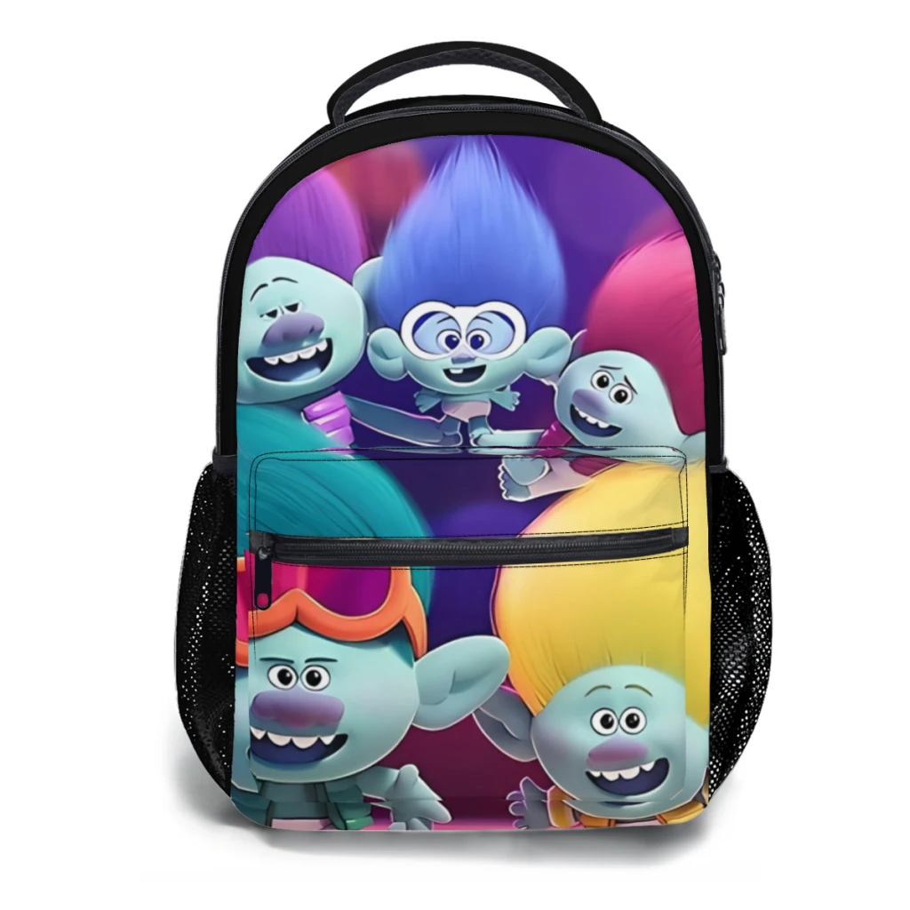 Mochila familiar Branch and Poppy Trolls, grande capacidade, bolsa de livros da moda, multi bolsos, ajustável, 17"