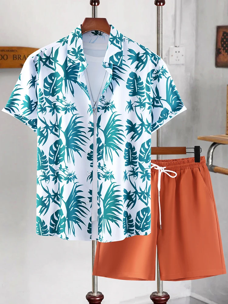 Summer Palm Tree 3D Print Men Shirt Sets Hawaiian Short Sleeve Shirt Oversized Beach Shorts Streetwear Hawaiian Suits Clothes