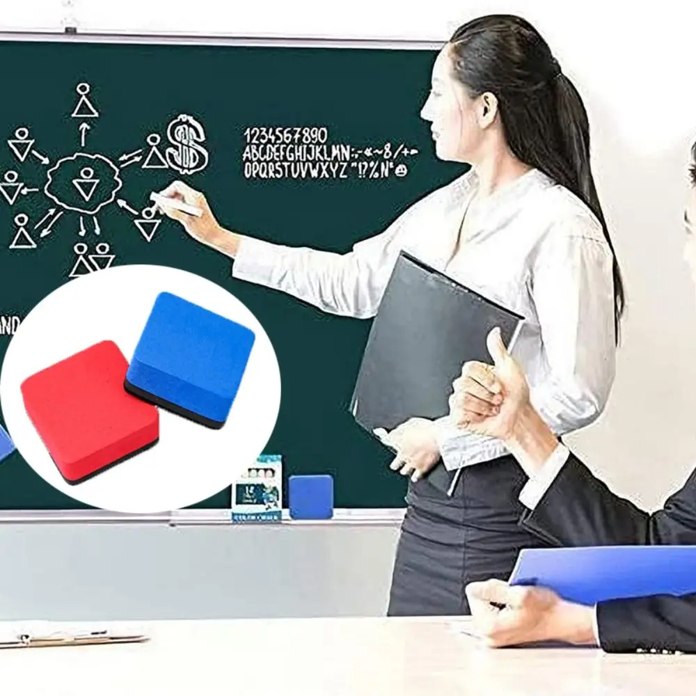 

2pcs Durable Magnetic Whiteboard Eraser Square EVA Felt Blackboard Wipe Dual -color Chalkboard Cleansers Meeting Room