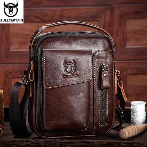 BULLCAPTAIN, bolso de mensajero informal a la moda para hombre, bolso portátil de negocios, bolso de hombro de cuero para hombre, bolsos para teléfono móvil de 6,5 pulgadas