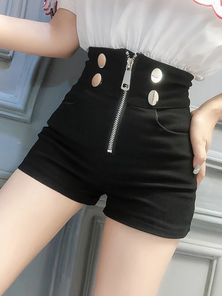 Jmprs High Waist Slim Sexy Shorts Women Fashion Zipper Casual Y2K Shorts Summer Sweet Buttons Chic Female All Match Shorts New