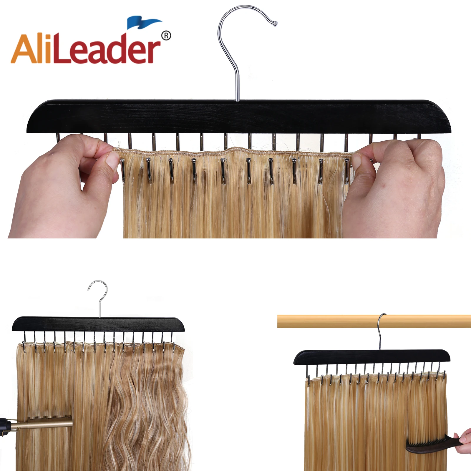 

Hair Extension Holder Hair Extension Rack Black Wig Storage Hanger 16Hooks Braiding Hair Rack For Hair Storage Styling Tool