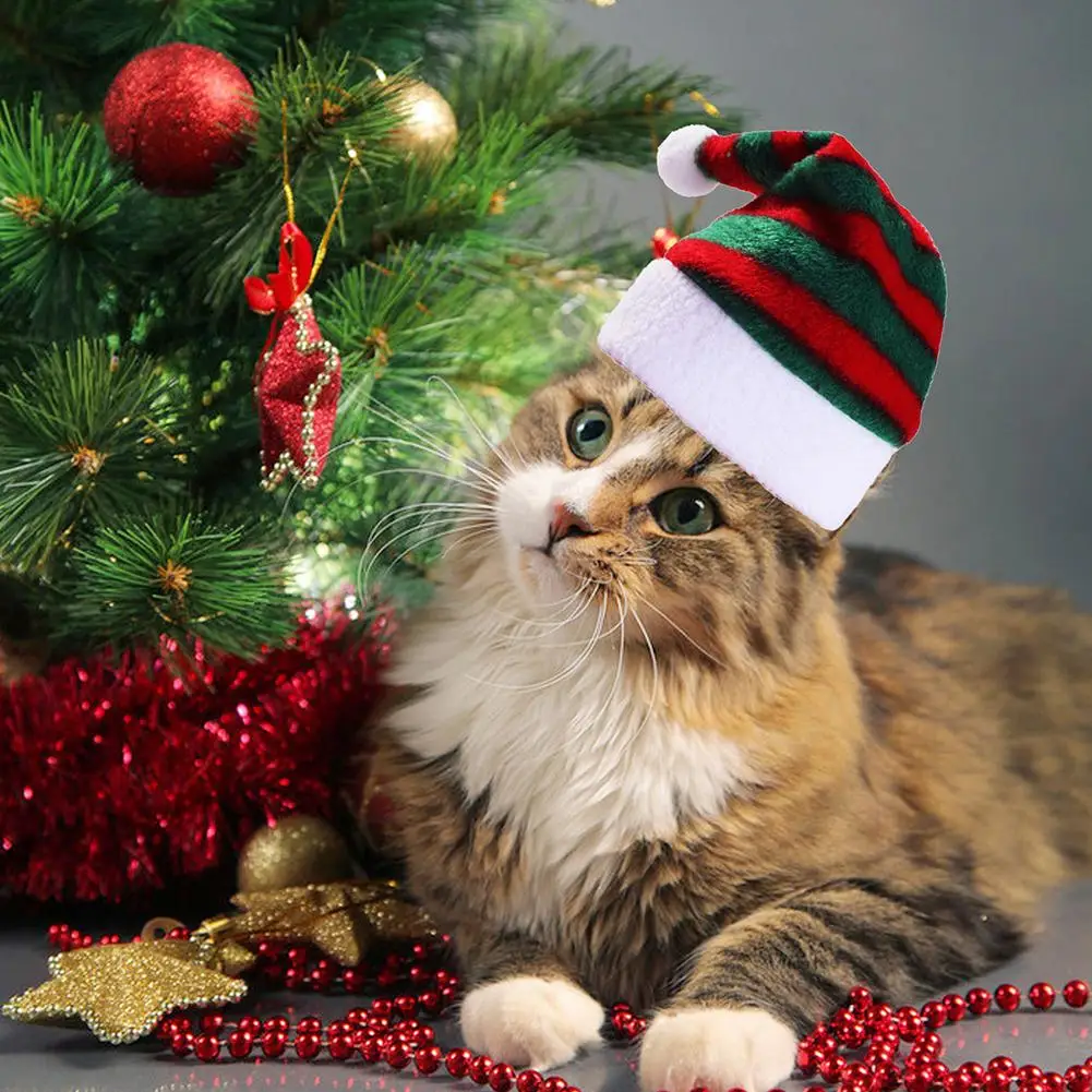 Pet Striped Christmas Hat Multicolor Cat Dog Dress Up Headwear Pet Supplies For Xmas Party Decor