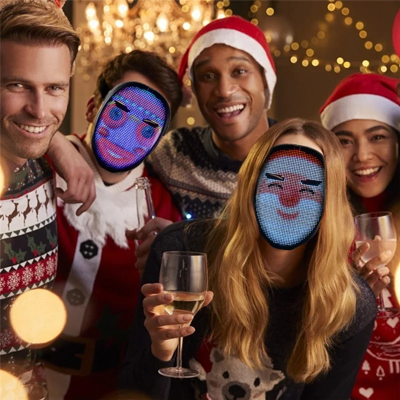 Leading-Bluetooth LED Lights Up Party Mask Halloween Christmas DIY Animation Text Love Prank Concert Robot Face LED Mask