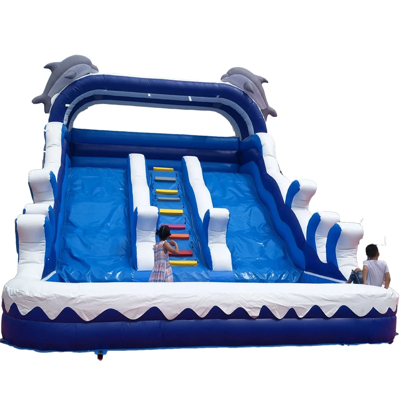 Heavy Duty Inflatable Water Slides Blue Wave Water Slide Inflatable Water Slide with Swimming Pool
