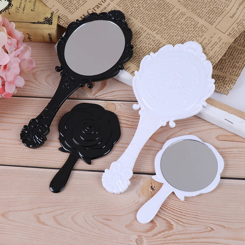 GU172  Mini Portable Vintage Cosmetic Makeup Mirror Hand Hold Oval Round Mirror Classical Rose Style Mirror Beauty Make Up Tool