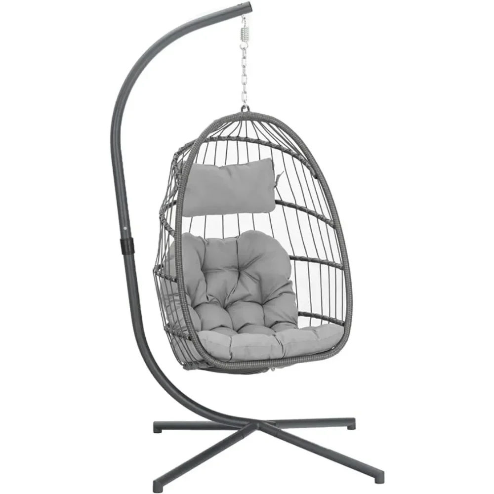 Egg Swing Chair with Stand, Rattan Wicker Hanging  for Outdoor Patio Hanging Basket Hammock UV Resistant Cushion 350lbs Capacity