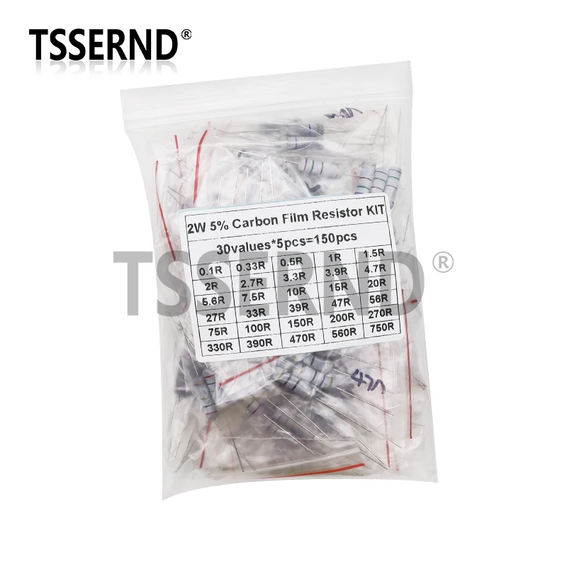 Imagem -05 - Carbon Film Resistor Sortimento Kit Resistance Grupo 30 Tipos Componentes Faça Você Mesmo 1w 2w 3w 5w 1750 Ohm 1k820k 150 Peças 300 Peças