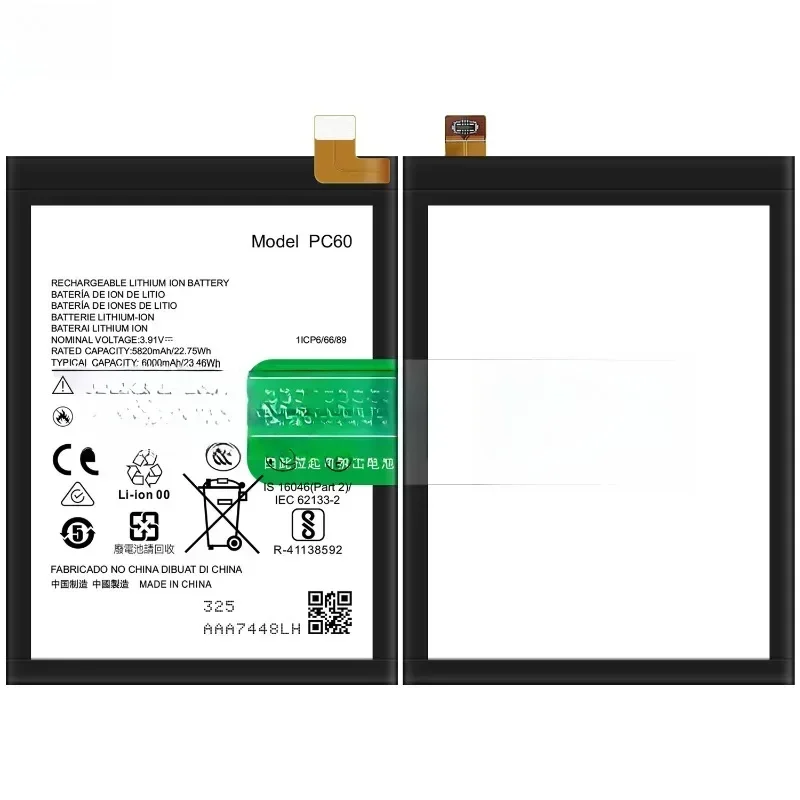 New PC60 3.91V 6000mAh Mobile Phone Battery for Motorola MOTO G24 G54 5G G54 Power 5G Replacement Batteries