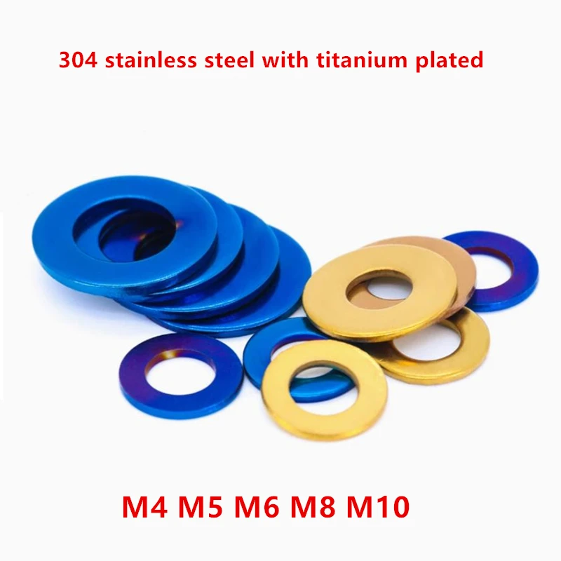 10Pcs M4 M5 M6 M8 M10 Burn Titanium washers 304 stainless steel with titanium plated blue gloden flat gasket