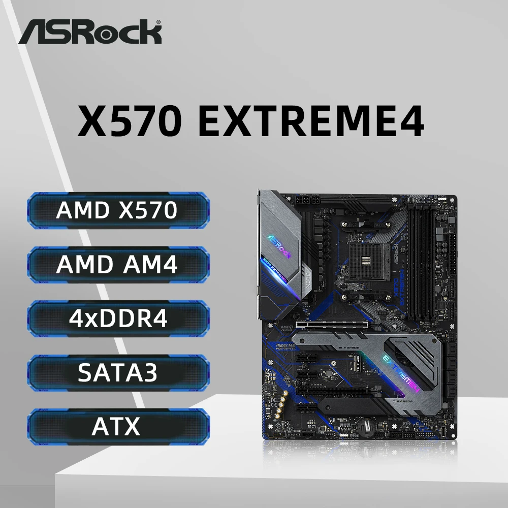 ASRock X570 EXTREME4 Motherboard Support 5600G 5700X3D 5800X3D CPU DDR4 4800MHz M.2 NVME HDMI AMD X570 ATX Gaming AM4 Mainboard