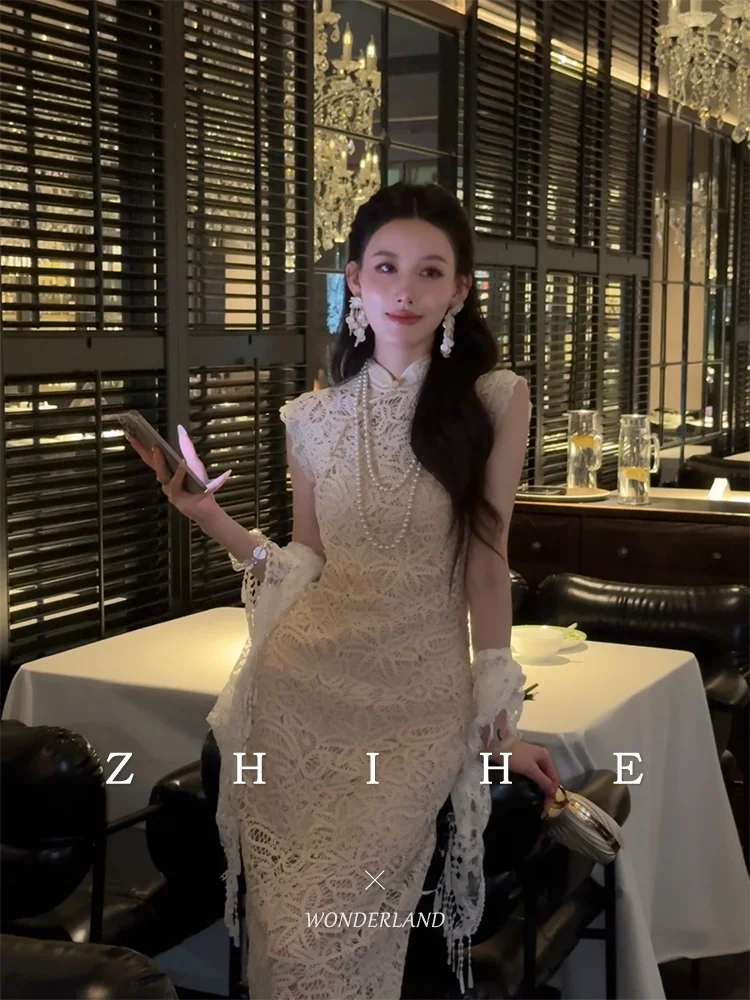 

Quiet Luxury Heavy Work Cotton Rope Embroidery Dress Zipper Stand Collar Two Piece Set Fashionable Women's Wear