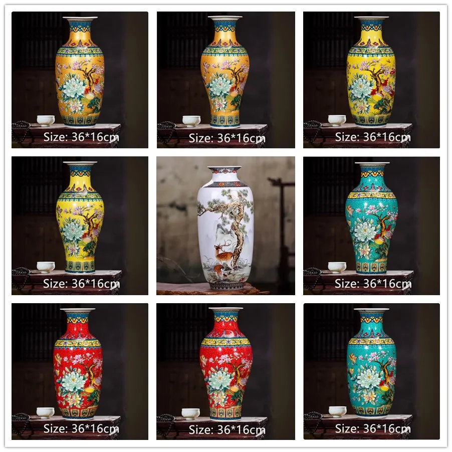 Jingdezhen-Enamel Colored Vases, Ceramic Decorative Vase, Porcelain, Antique Office Furniture, Ornaments Articles, Vase Crafts