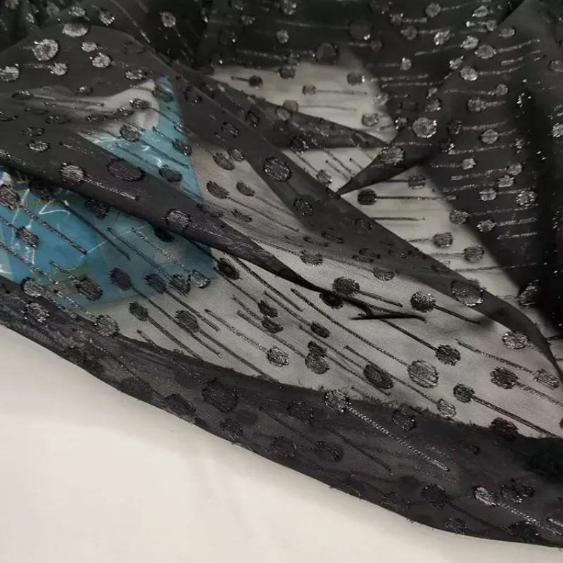 50cm/100cm*150cm Black Chiffon Silk Fabric African Lace Crepe Printing 75D Polyester Fabric for DIY Clothing Dress Decor