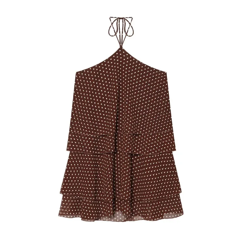 

Withered Women's Clothing 2026 Summer New Product Casual Polka Dot Layered Decoration Hanging Neck Collar Dress