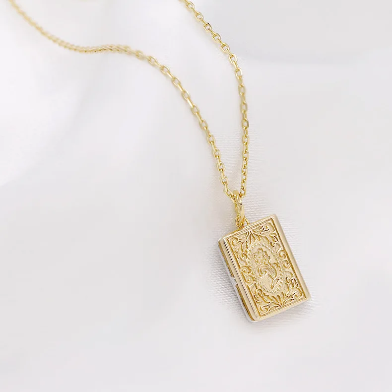 Necklace for Women Magic Book Pendant Chain 925 Sterling Silver Gold Plated Choker Vintage Fine Jewelry Party Gift NI126