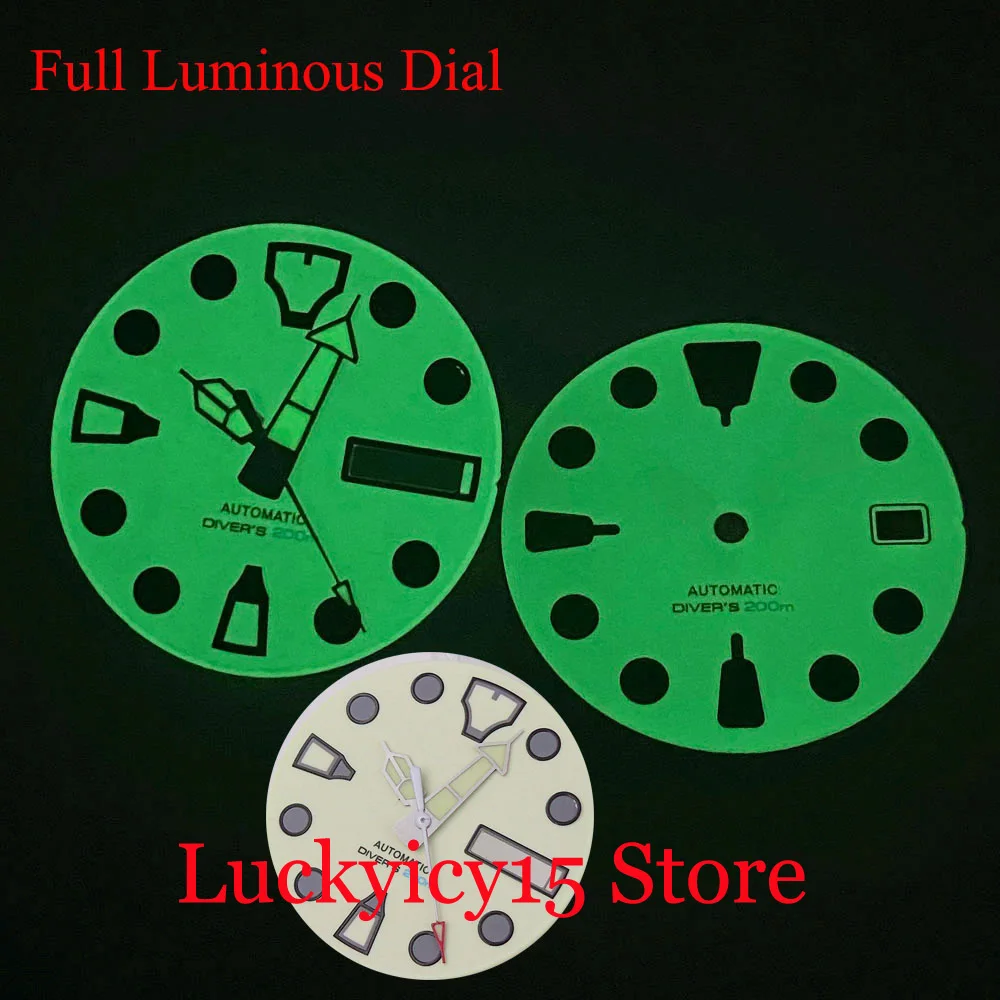 

29mm Beige White Sterile Full Green Luminous Dial Hand With Date Window Watch Accessory Replace Fit For NH35A NH36A SKX007 SRP