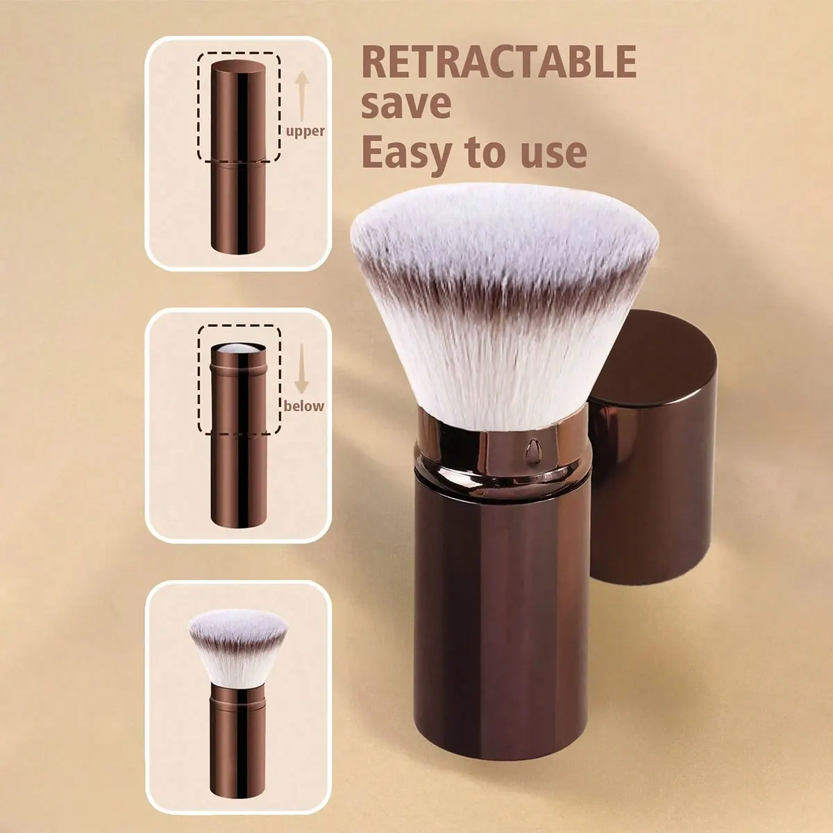 1 قطعة فرشاة احترافية قابلة للسحب للوجه، فرشاة أحمر الخدود، فرشاة كريم الأساس، فرشاة البودرة، فرشاة إعداد صناعية فائقة النعومة #1