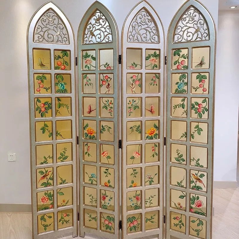 CX foldable screen living room room hotel stained glass screen partition porch screen