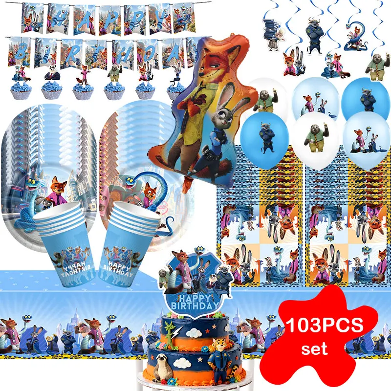 Nouveau Zootopia 2 décorations de fête d'anniversaire tasse assiette Judy Nick ballon décor sacs à bonbons bannière fournitures cadeaux de fête pour les enfants