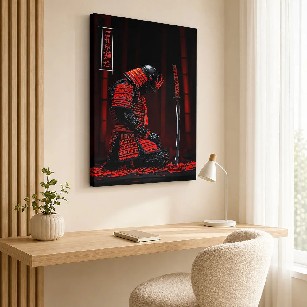 Red Samurai Framed Canvas Print Poster Personalized Photo Japanese Inspired Wall Art for Bedroom Decor Ready to Hang Home Gift