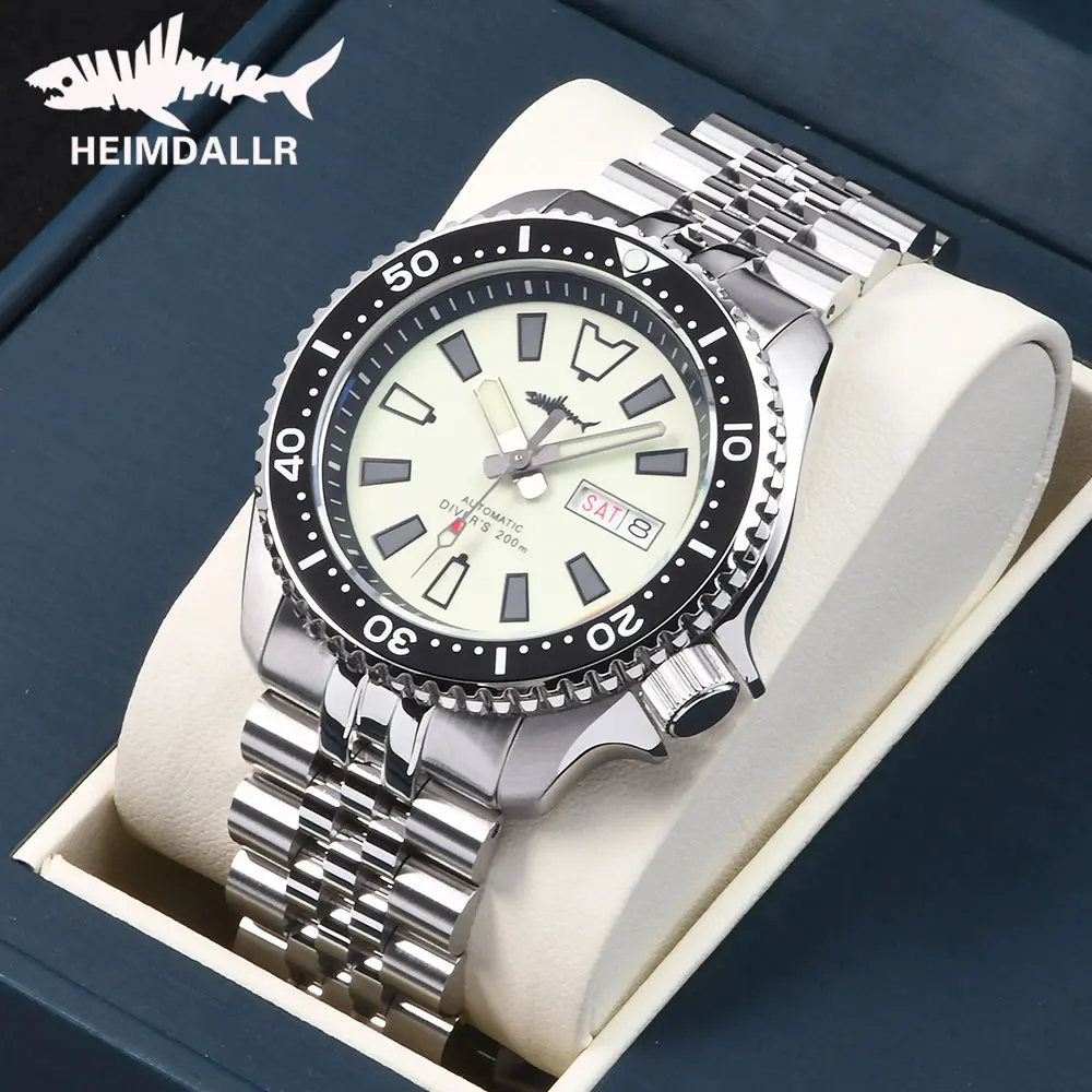 HEIMDALLR SKX007 Taucheruhren NH36 Automatische mechanische Saphirglas 200 m wasserdicht C3 leuchtende Herrenarmbanduhr aus 316L-Stahl