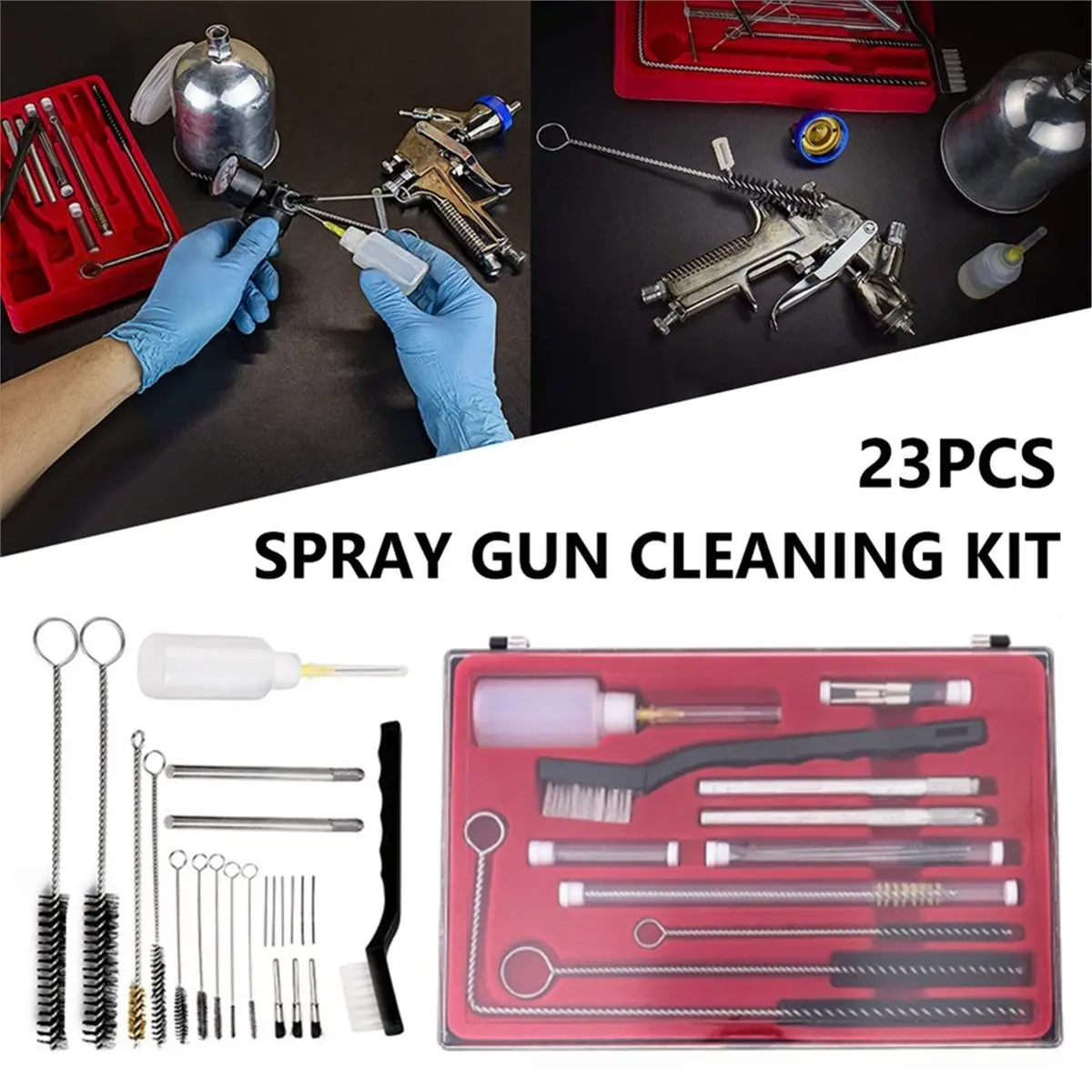 

(ABLP) 23pc Air Spray Gun Cleaning Accessories Kit, Professional Spray Gun Cleaning Brush Spray Gun Cleaning Cleaning Tools