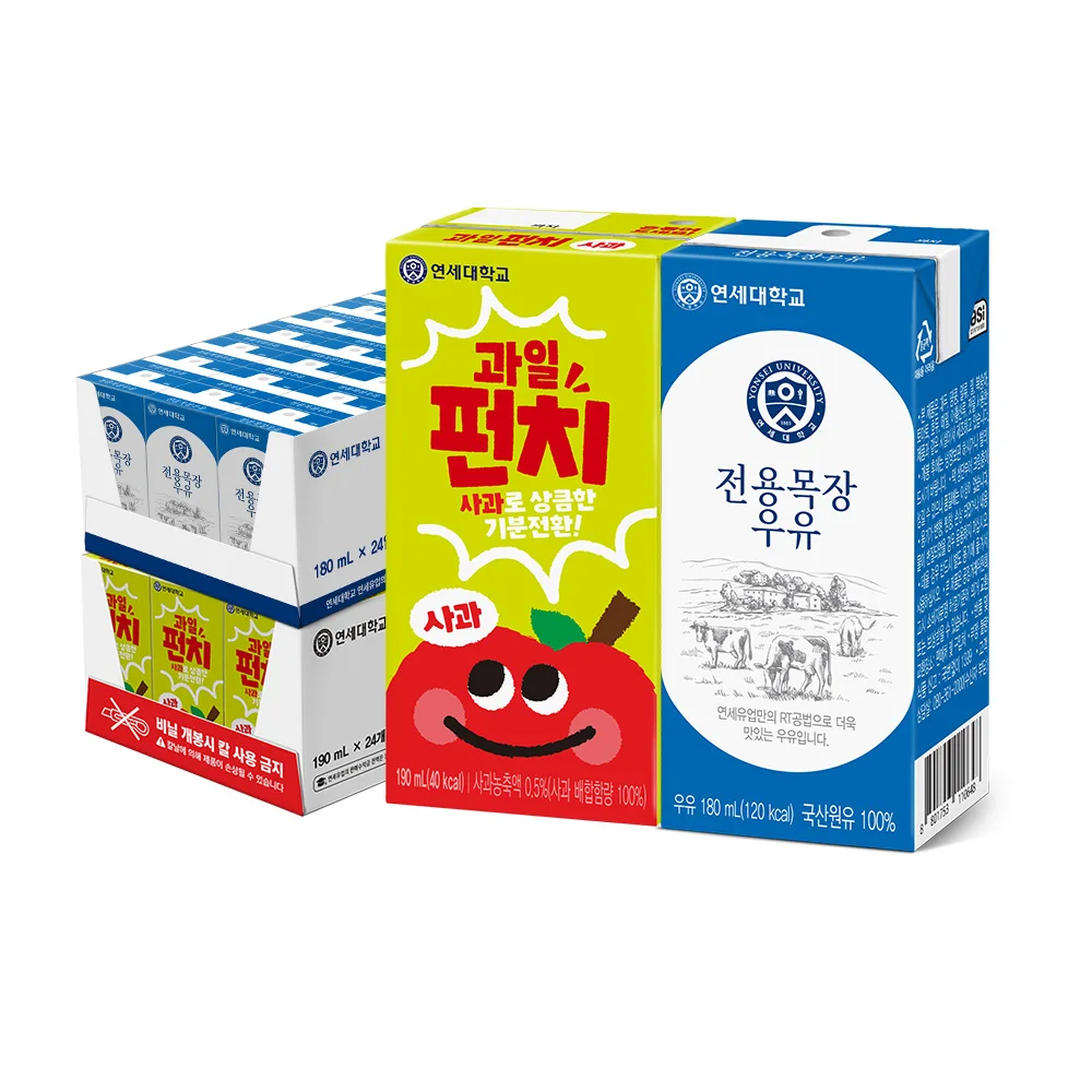 [Yeonseh] dedicated Ranch sterilized milk 180ml 24 Pack + fruit punch apple juice 190ml 24 pack