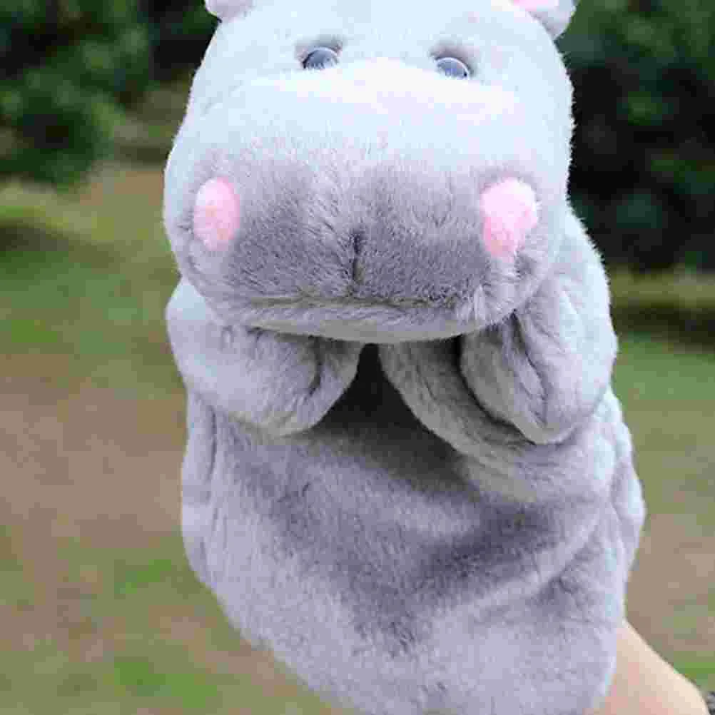 1PC Hippo Toy Plush Hand Puppet Story Telling Prop Role Play Accessory Party Favor for Parent Child (Dark Grey)