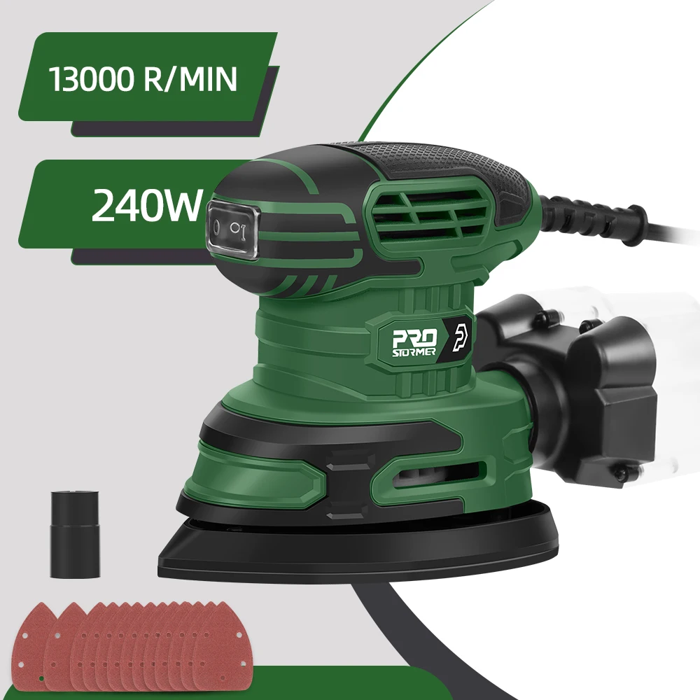 230V Random Orbital 240W Electric Detail Sander Machine Strong Dust Collection 15Pcs Sandpapers Polishing Tool PROSTORMER