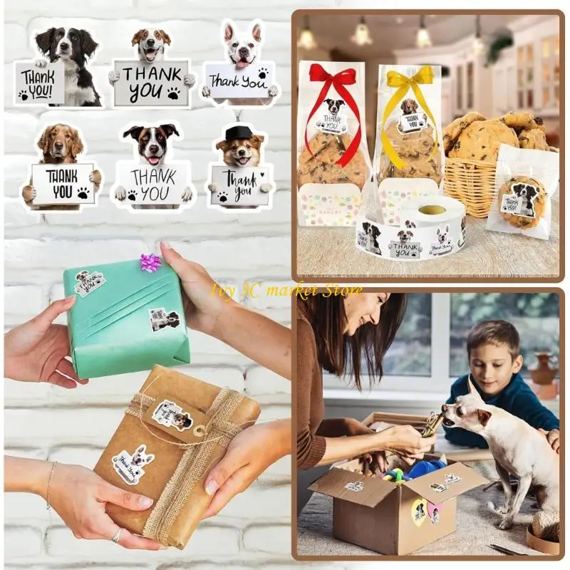 

D7YC 500Pcs Dog Thank You Sticker Adhesive PVC Wrapping Labels for Kid Birthday