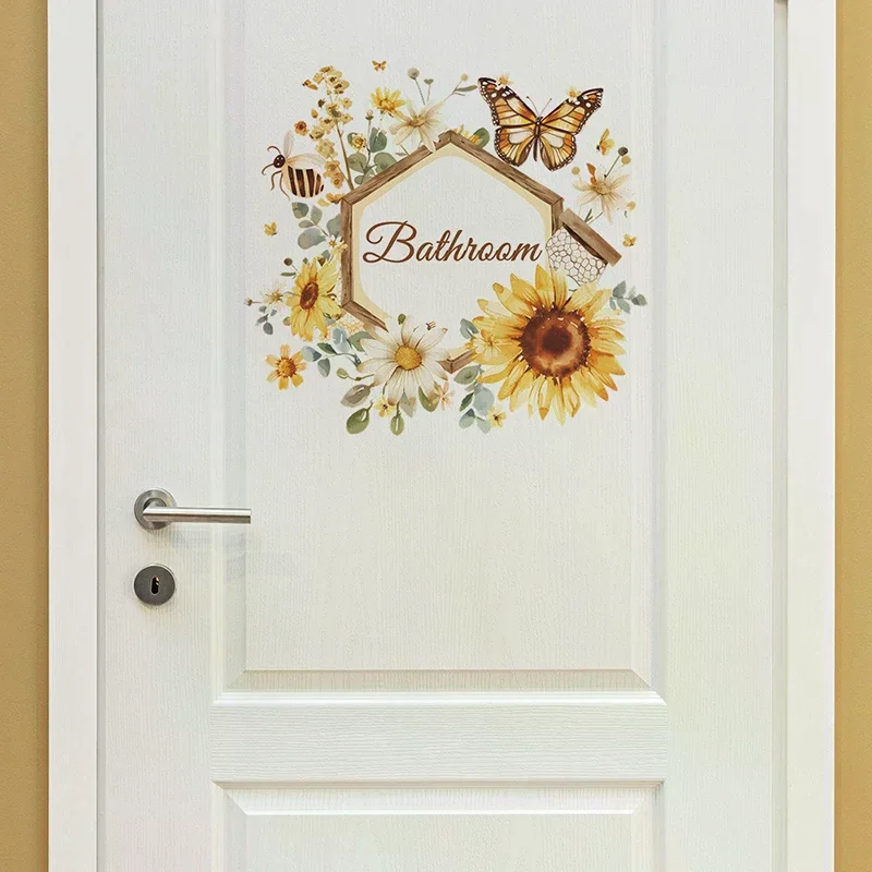 English Slogan Wallpaper Sunflower Butterfly Bedroom Door Home Background Decoration Wall Sticker