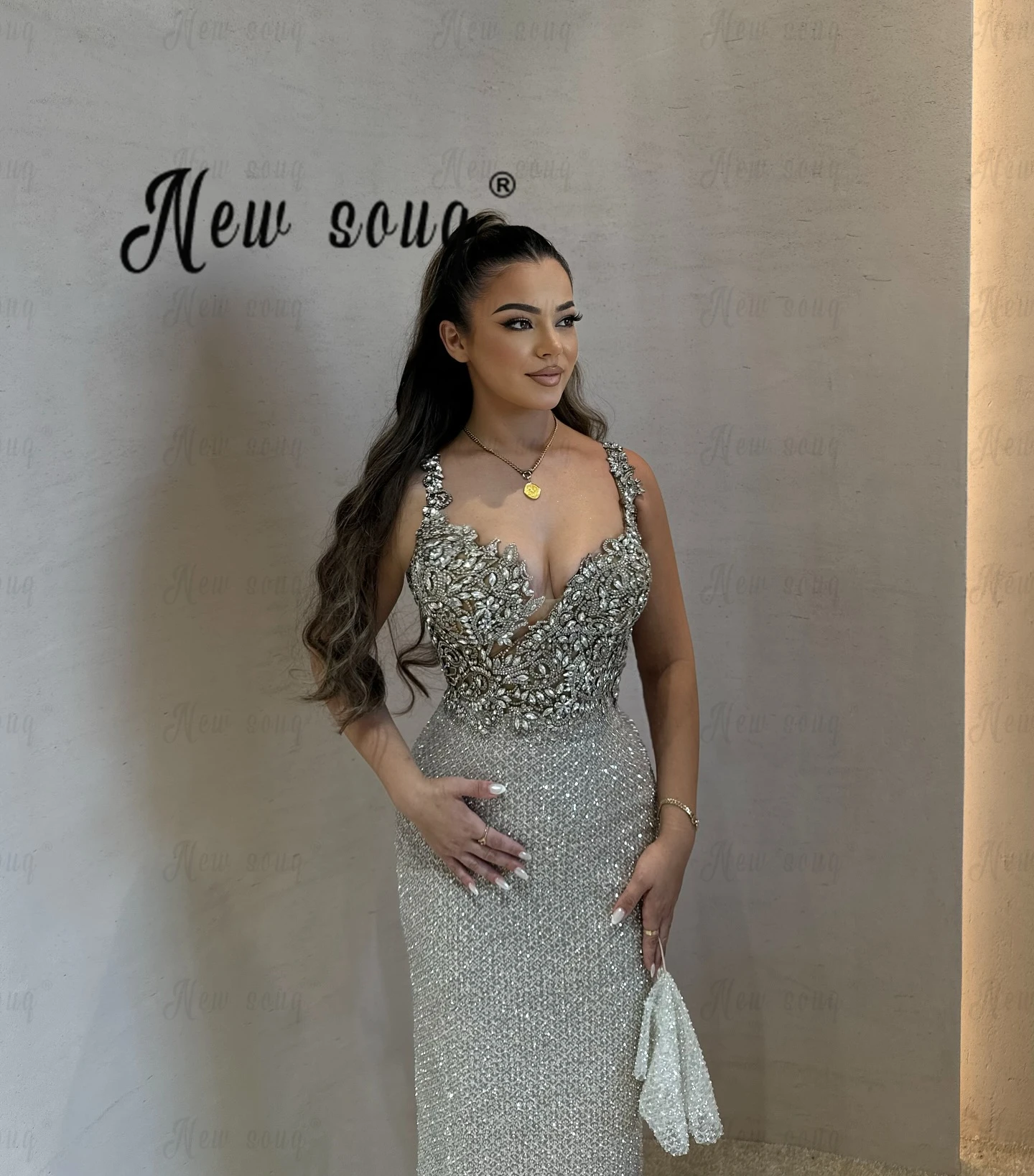 Glitzerndes silbernes Kristall-Partykleid, maßgeschneidertes Abendkleid mit geraden Säulenärmeln, Robe de Mariée, Anlasskleider, Geburtstag