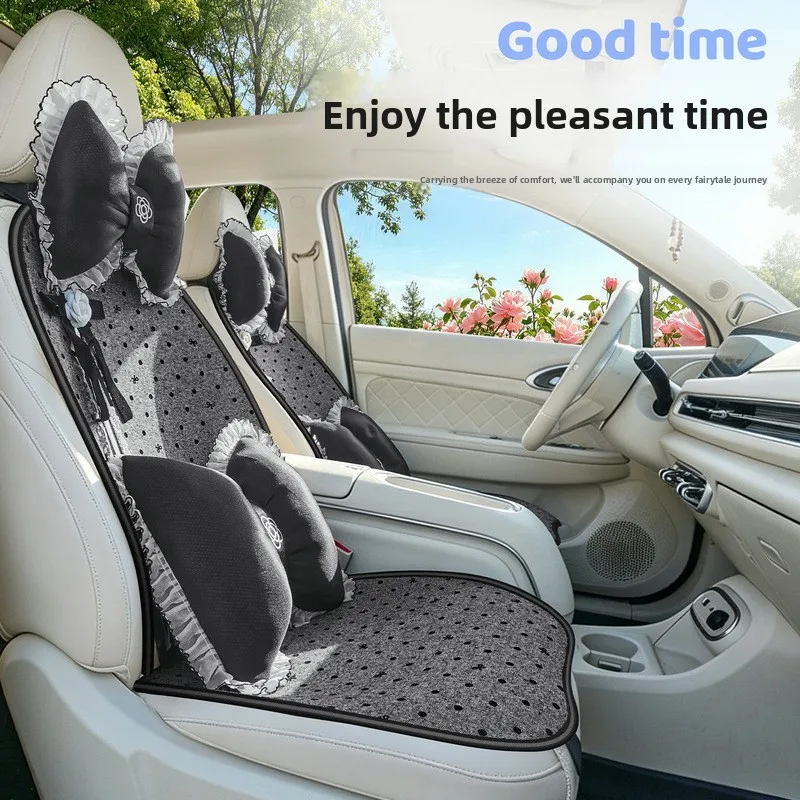 

Fashion Universal Linen Cotton Car Seat Cover Four Season Breathable Anti-Slip Cover Cushion SUV Car Seat Protection with Pillow