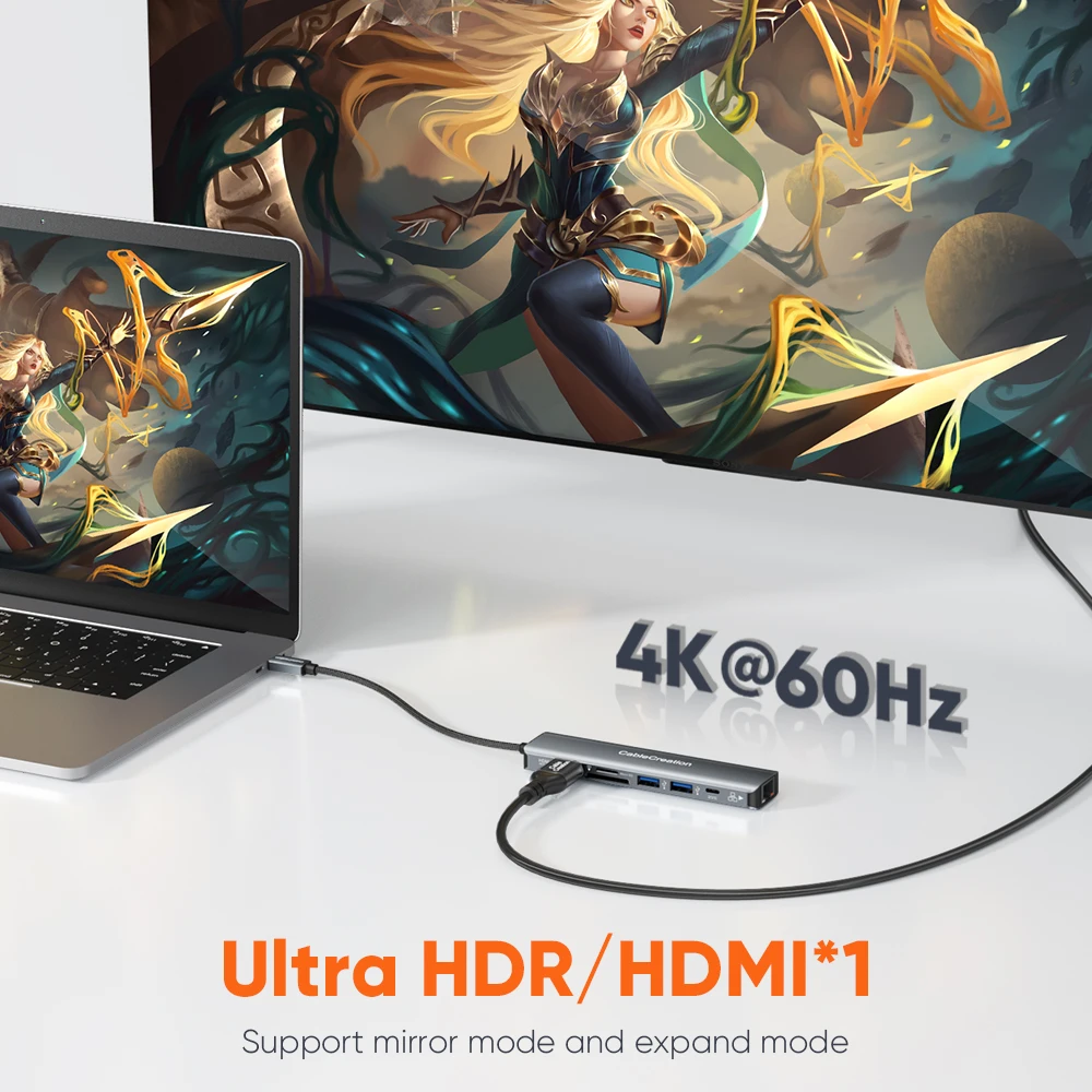 CableCreation 7 IN 1 convertitore Hub USB tipo C con HDMI 4K 60Hz USB 3.0 RJ45 PD 100W ricarica rapida SD TF tipo C Dock per Laptop