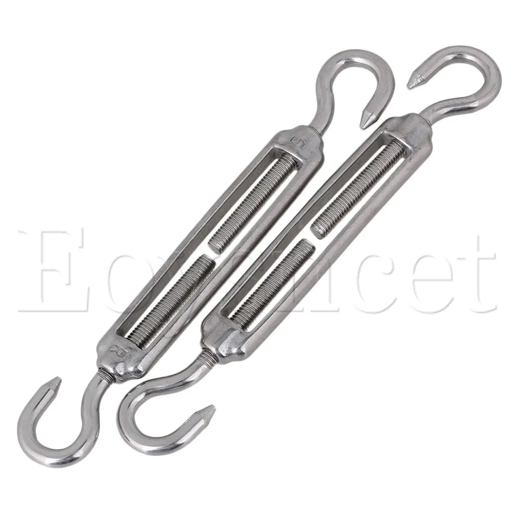 5pcs Silver M5 Hook-to-Hook Turnbuckle - European Style M10 Wire Rope Tensioner
