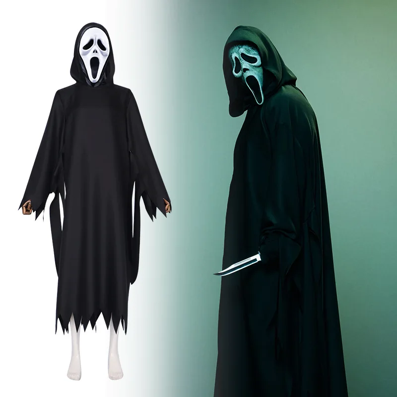 Disfraces de cosplay similar a quienes en la película europea americana Scream Ghostface Killer máscaras traje de cosplay Skull Ghost máscaras