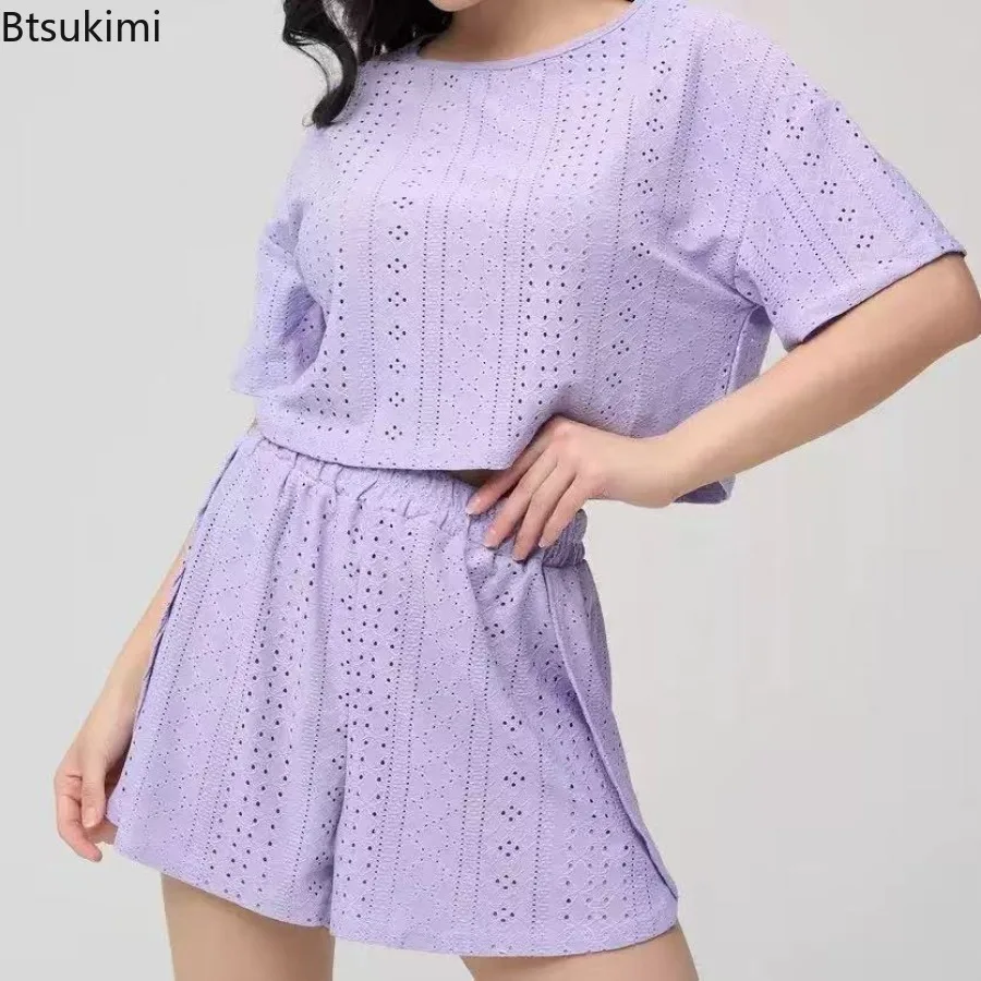 

New 2025 Women's Summer Homewear Solid Color Short Sleeve Shorts Sets for Women Elegant Faionable Casual Home Suit Set Ladies