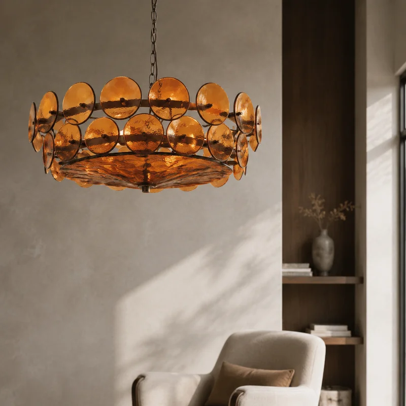 Modern Glass Disc Fixture Wabi Sabi Textured Amber Round Plates Decorative Ceiling Fixture For Living