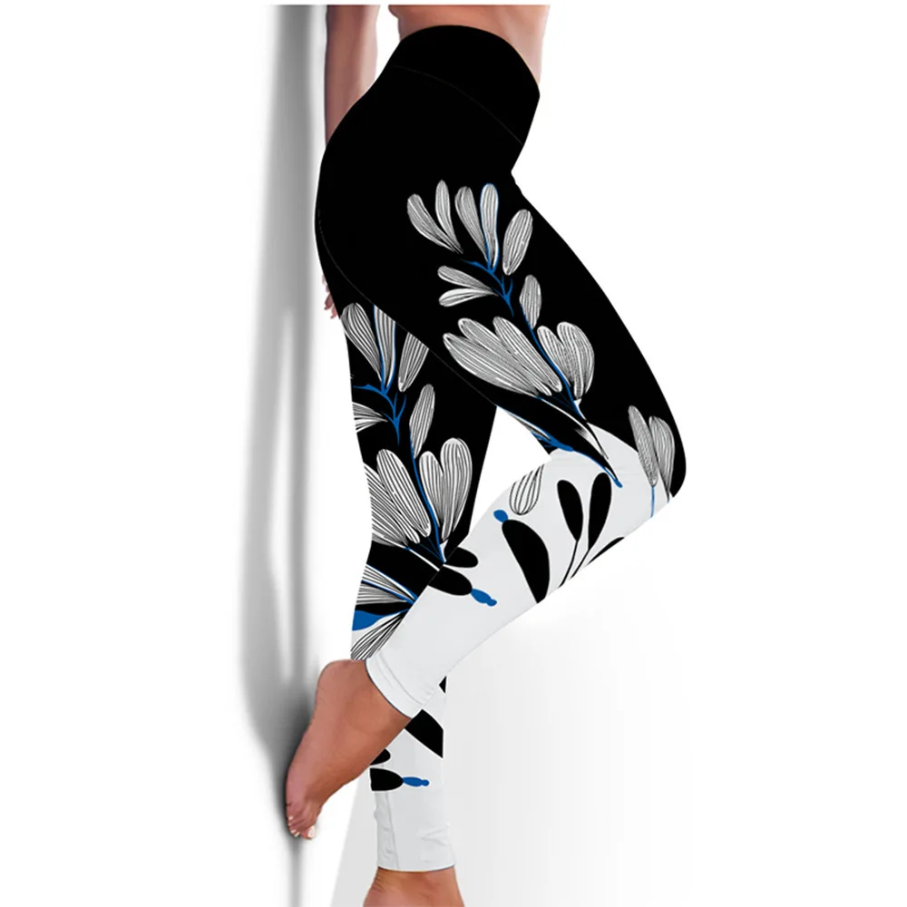 Spring and summer small fresh flower print elastic hip lift slim slim soft and comfortable travel female leggings