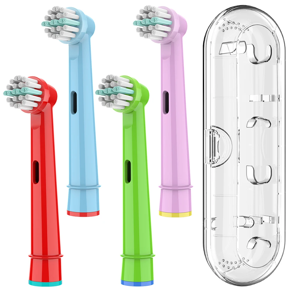 

4 сменные насадки для щеток и прозрачный дорожный футляр для зубных щеток, совместимые с электрическими зубными щетками Oral B, для моделей Pro 1000/100/1500/500