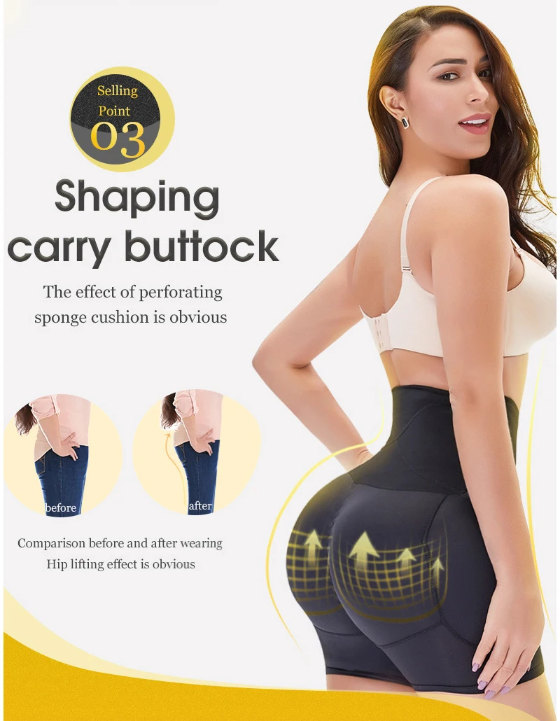 Sexy Big Ass Hip Enhancer Padded Fake Butt Lifter Body Shaper with Hooks High Waist Trainer Slimming Tummy Control Panties S-6XL