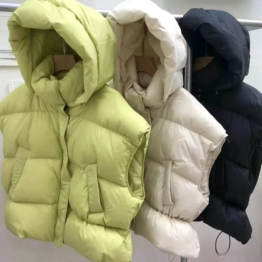 

Women's Faionable Quilted Vest 2025 Winter New Sle Hooded Detachable Waist-Cinching down Jaet Svel Loose Fit Cotton