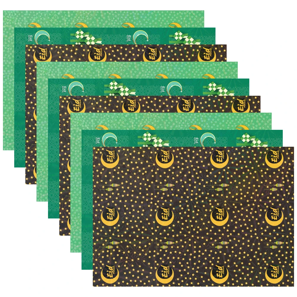 

9 Sheets Gift Wrapping Paper Black 3 Light Green 3 Dark Green Practical Cartoon Festival Birthday DIY Decorative Sheets