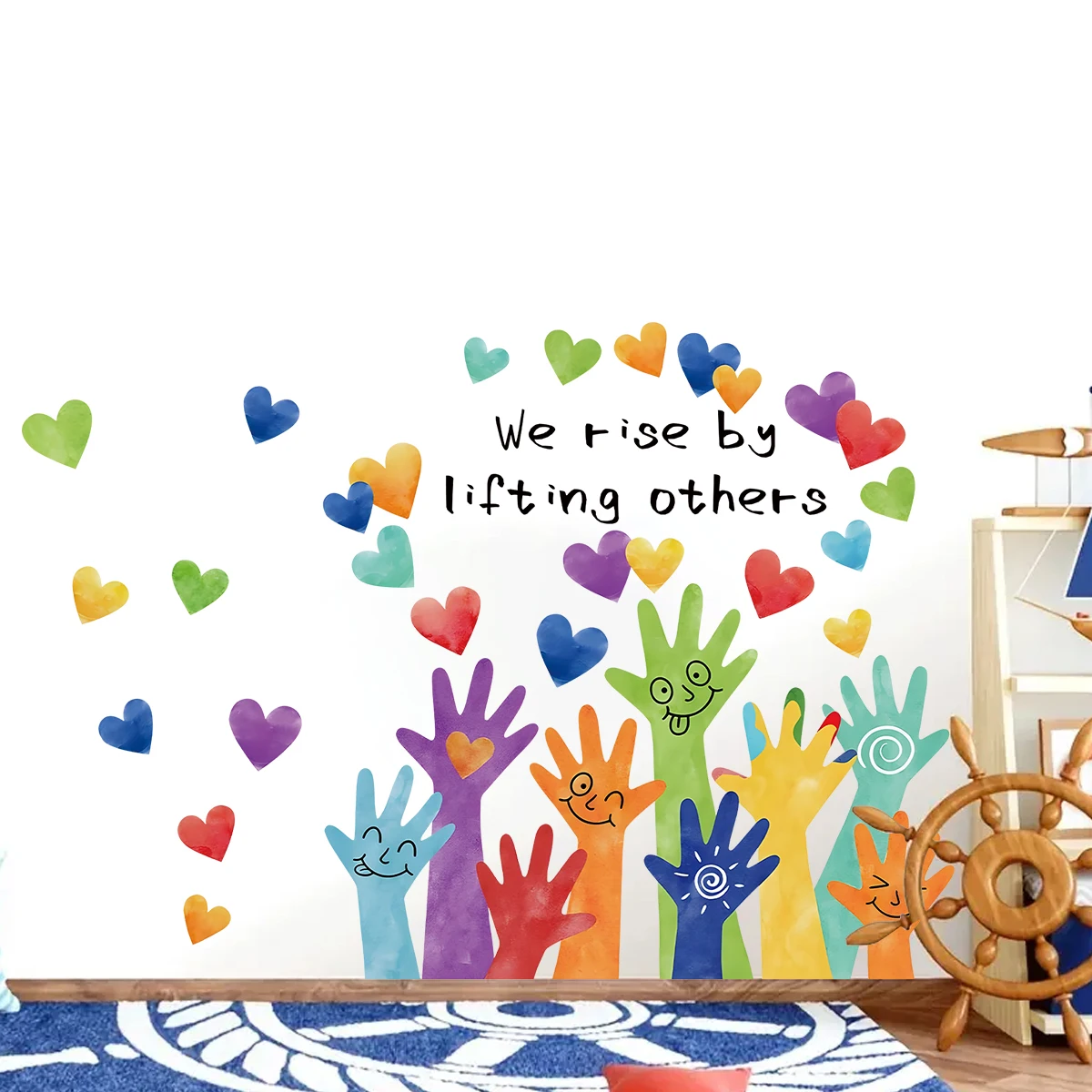Cartoon Cute Palm Graffiti Multi Color Love Wall Stickers for Kids Room Classroom Baby Nursery Home Decor Decoration Wall Decals