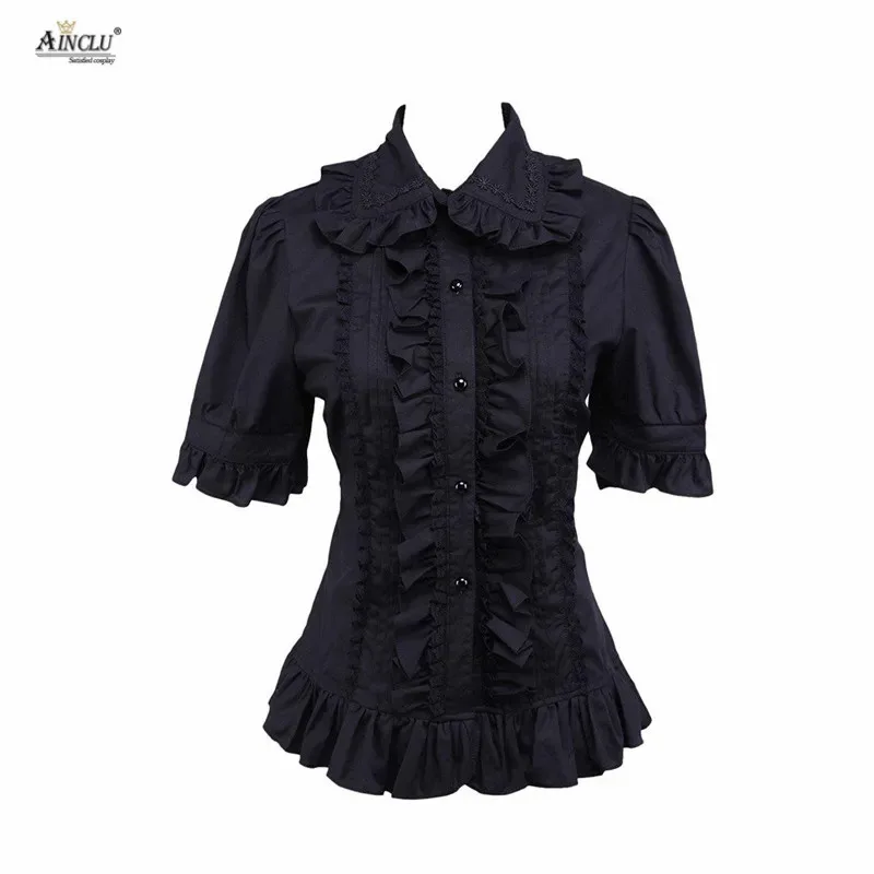 

Ainclu, хит продаж, женская хлопковая черная блузка в стиле Лолиты с рюшами от XS до XXL для обычных дней, вечеринки на Хэллоуин