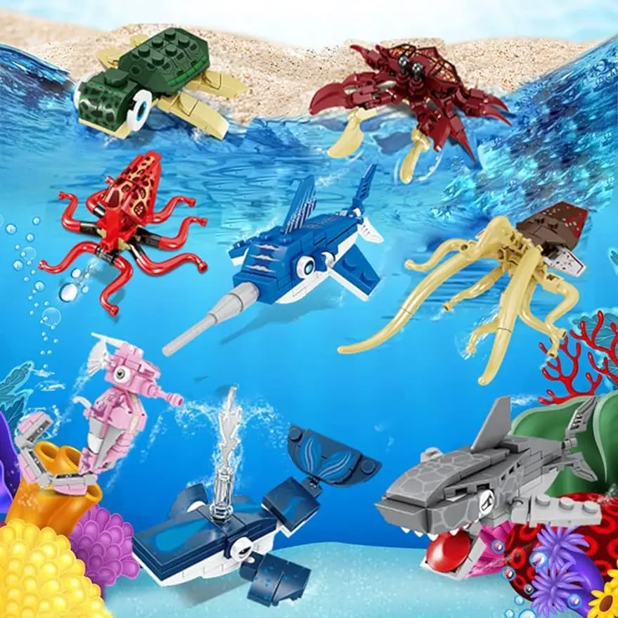 Sea Creatures Building Blocks Set Ocean Animals Building Kits Gifts for Children's Party Favor Classroom Prizes for Kids Aged 6+